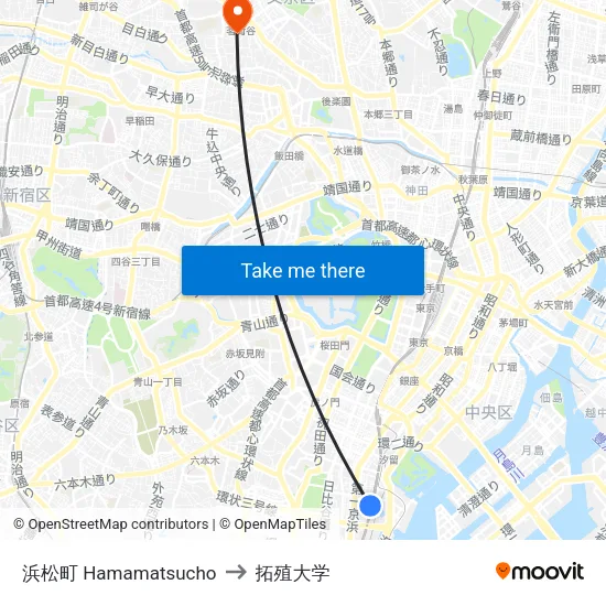 浜松町 Hamamatsucho to 拓殖大学 map