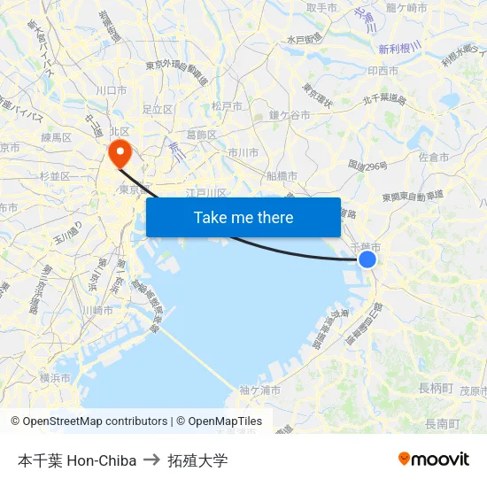 本千葉 Hon-Chiba to 拓殖大学 map