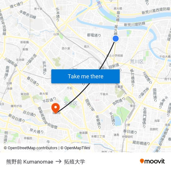 熊野前 Kumanomae to 拓殖大学 map