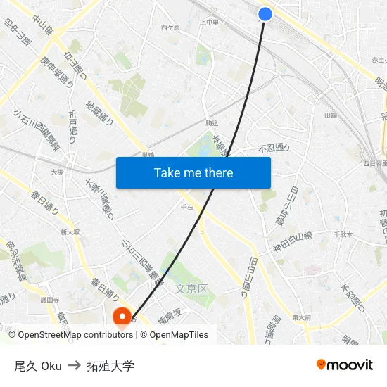 尾久 Oku to 拓殖大学 map