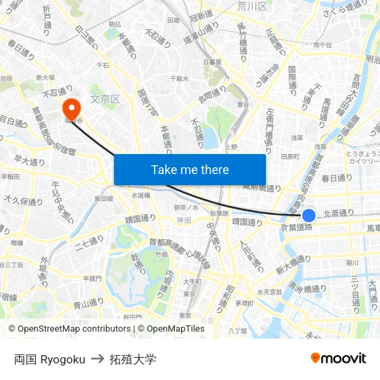 両国 Ryogoku to 拓殖大学 map