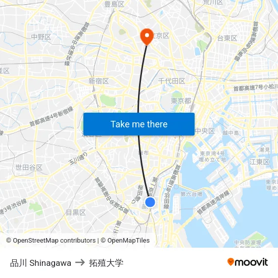 品川 Shinagawa to 拓殖大学 map