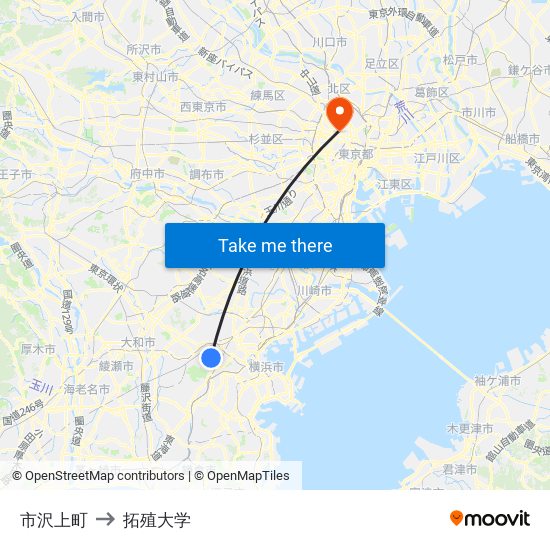 市沢上町 to 拓殖大学 map
