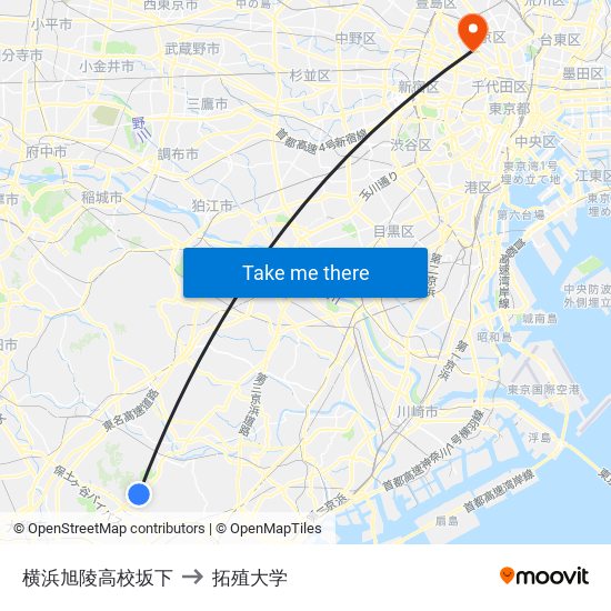 横浜旭陵高校坂下 to 拓殖大学 map