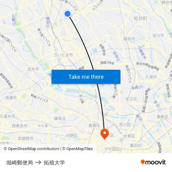 堀崎郵便局 to 拓殖大学 map