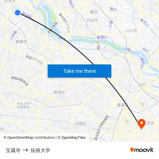 宝蔵寺 to 拓殖大学 map