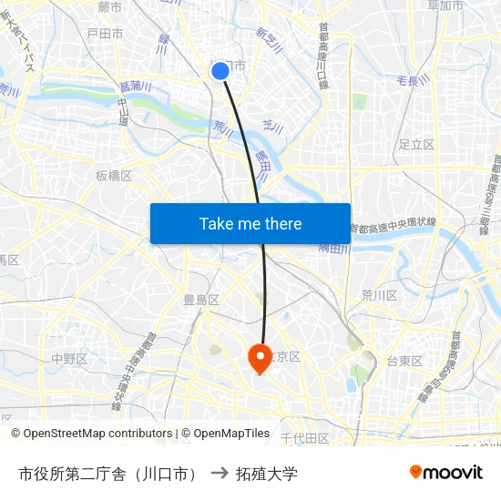 市役所第二庁舎（川口市） to 拓殖大学 map