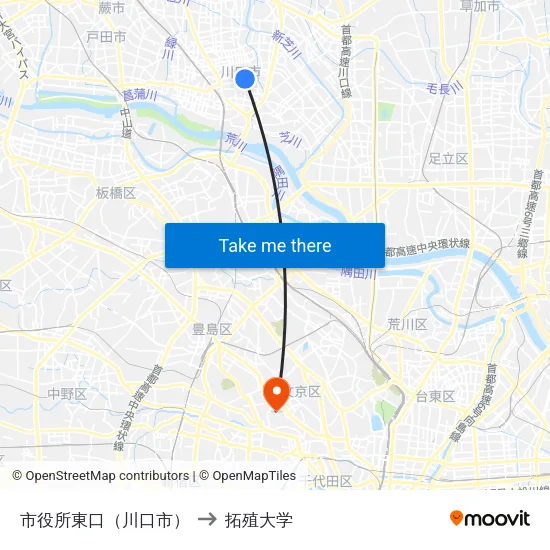 市役所東口（川口市） to 拓殖大学 map