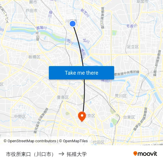 市役所東口（川口市） to 拓殖大学 map