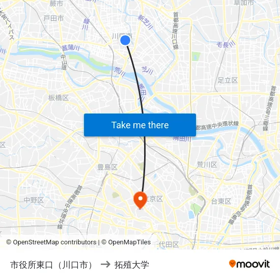市役所東口（川口市） to 拓殖大学 map