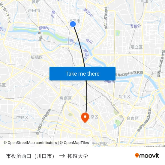 市役所西口（川口市） to 拓殖大学 map