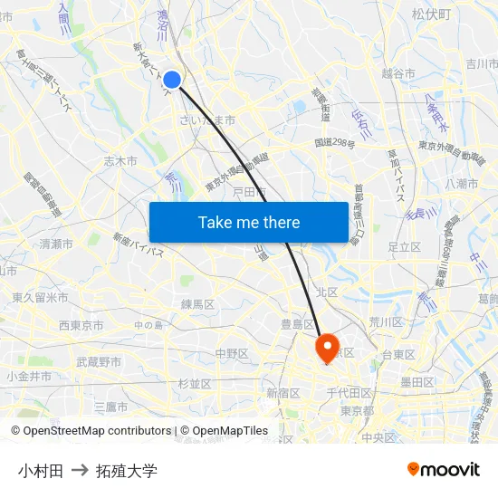 小村田 to 拓殖大学 map