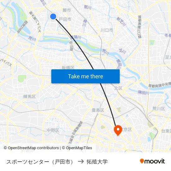 スポーツセンター（戸田市） to 拓殖大学 map