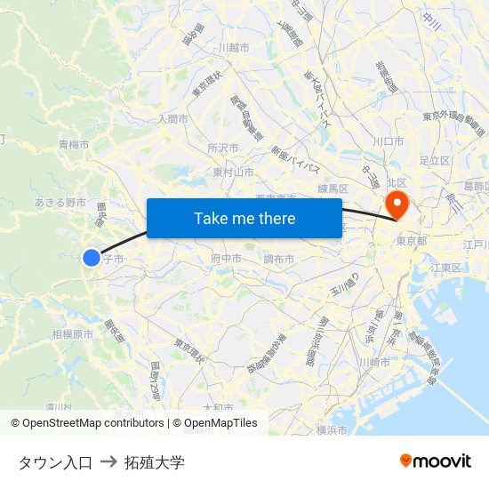 タウン入口 to 拓殖大学 map