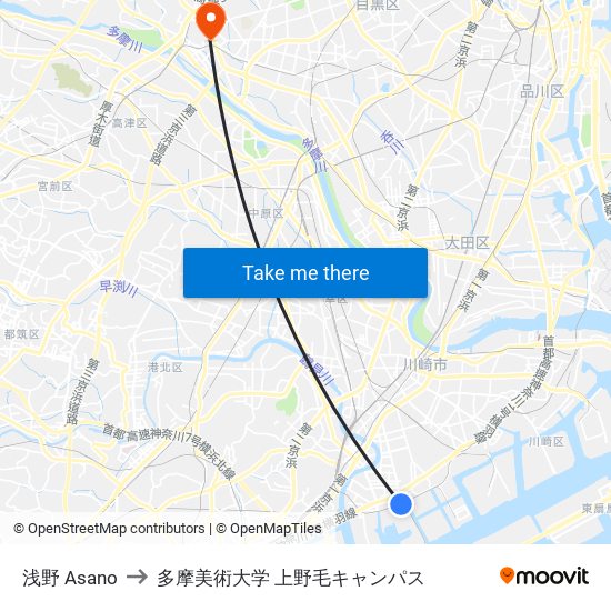 浅野 Asano to 多摩美術大学 上野毛キャンパス map