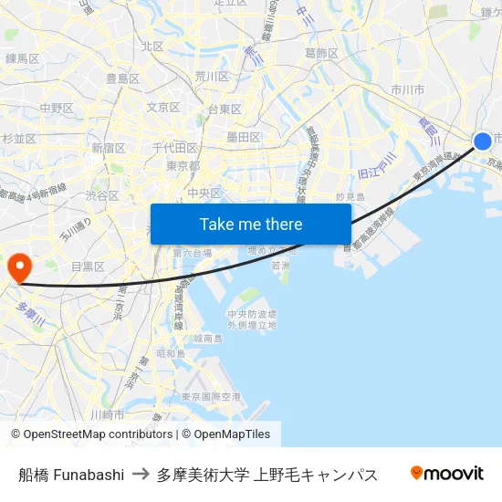 船橋 Funabashi to 多摩美術大学 上野毛キャンパス map