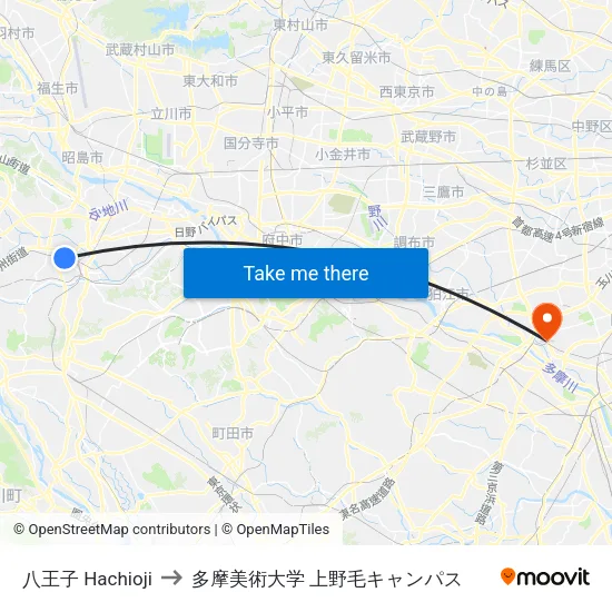 八王子 Hachioji to 多摩美術大学 上野毛キャンパス map