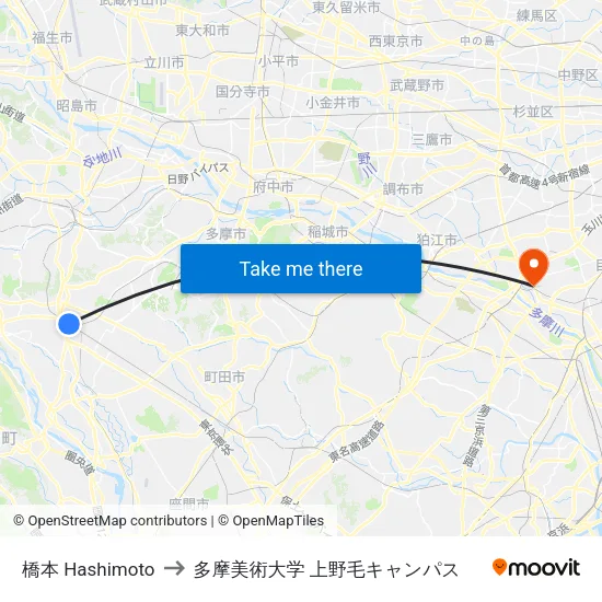 橋本 Hashimoto to 多摩美術大学 上野毛キャンパス map