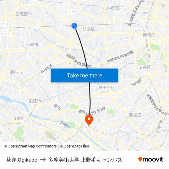 荻窪 Ogikubo to 多摩美術大学 上野毛キャンパス map