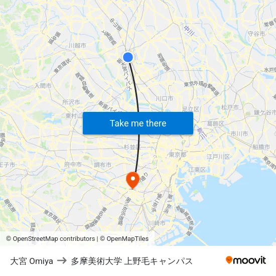 大宮 Omiya to 多摩美術大学 上野毛キャンパス map