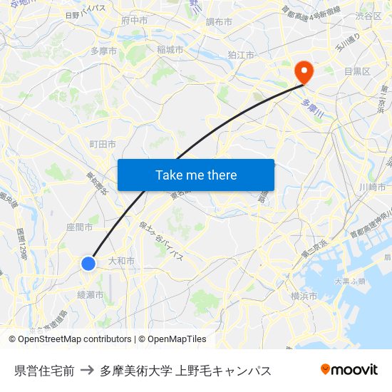 県営住宅前 to 多摩美術大学 上野毛キャンパス map