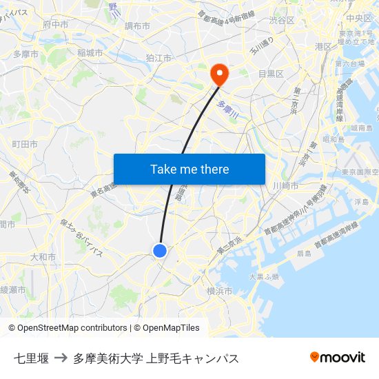 七里堰 to 多摩美術大学 上野毛キャンパス map