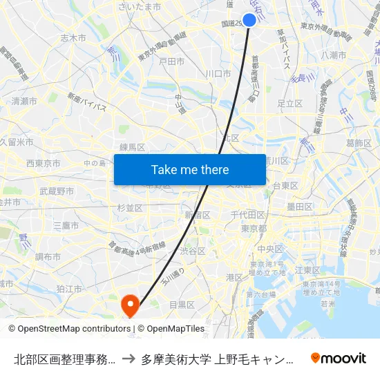 北部区画整理事務所 to 多摩美術大学 上野毛キャンパス map