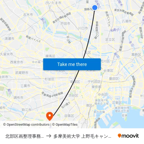 北部区画整理事務所 to 多摩美術大学 上野毛キャンパス map