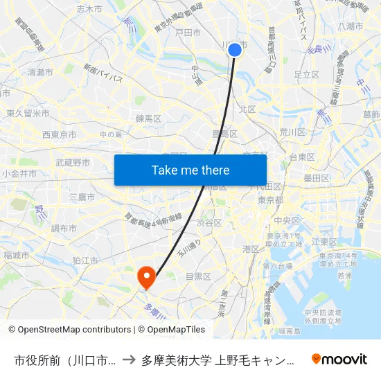 市役所前（川口市） to 多摩美術大学 上野毛キャンパス map
