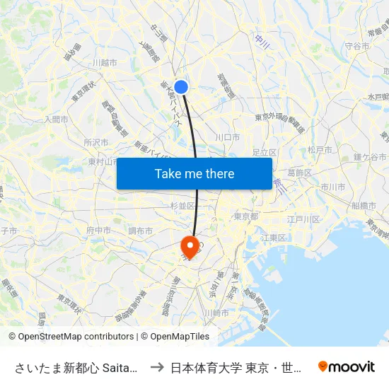さいたま新都心 Saitama-Shintoshin to 日本体育大学 東京・世田谷キャンパス map