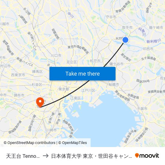 天王台 Tennodai to 日本体育大学 東京・世田谷キャンパス map