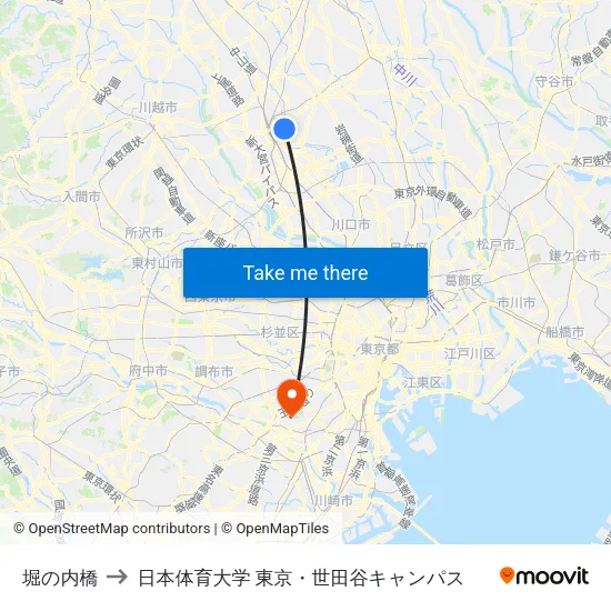 堀の内橋 to 日本体育大学 東京・世田谷キャンパス map