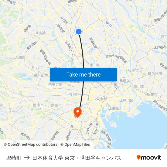 堀崎町 to 日本体育大学 東京・世田谷キャンパス map
