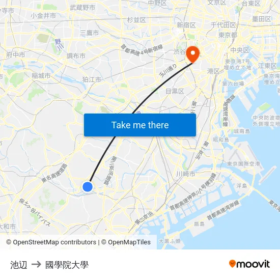 池辺 to 國學院大學 map