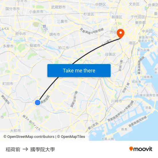 稲荷前 to 國學院大學 map