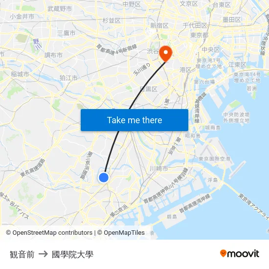 観音前 to 國學院大學 map