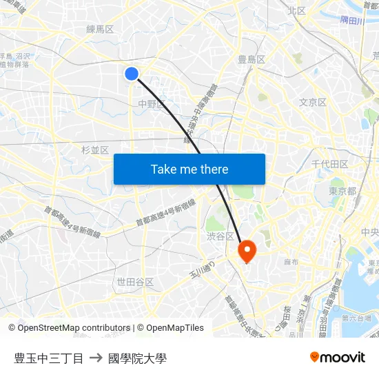 豊玉中三丁目 to 國學院大學 map