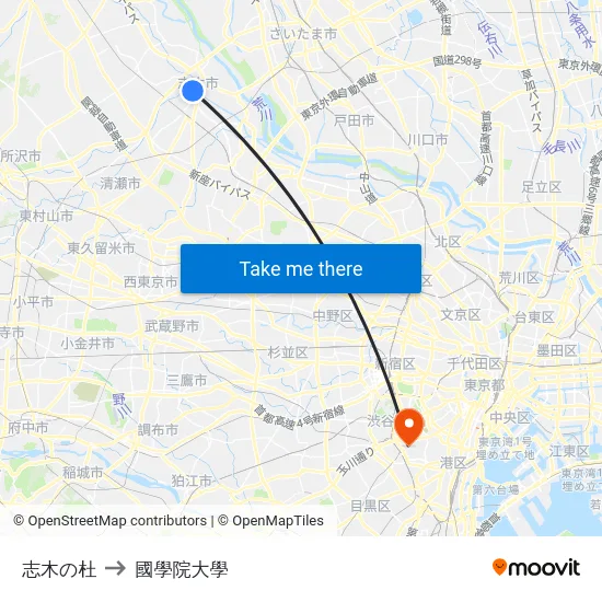 志木の杜 to 國學院大學 map