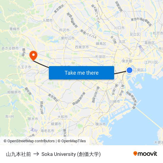 山九本社前 to Soka University (創価大学) map