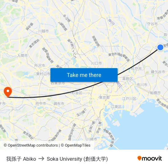 我孫子 Abiko to Soka University (創価大学) map
