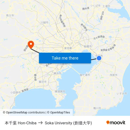 本千葉 Hon-Chiba to Soka University (創価大学) map