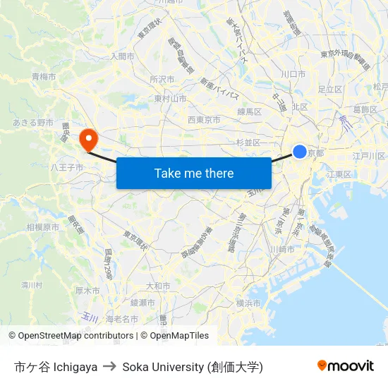 市ケ谷 Ichigaya to Soka University (創価大学) map