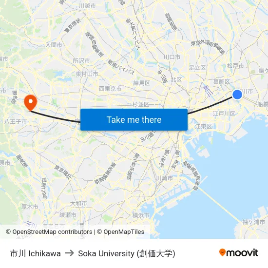 市川 Ichikawa to Soka University (創価大学) map