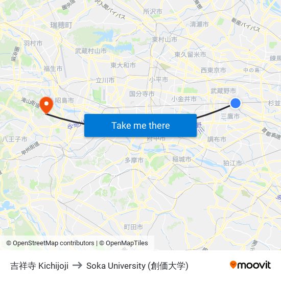 吉祥寺 Kichijoji to Soka University (創価大学) map