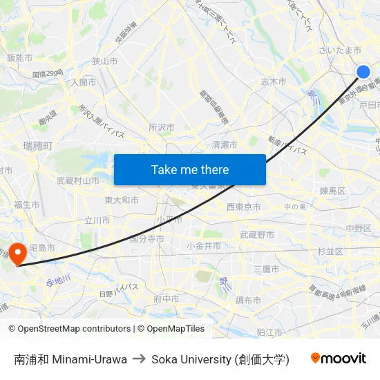 南浦和 Minami-Urawa to Soka University (創価大学) map