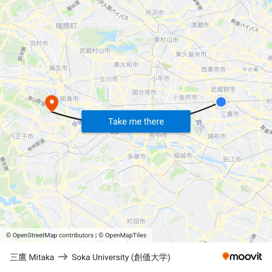 三鷹 Mitaka to Soka University (創価大学) map