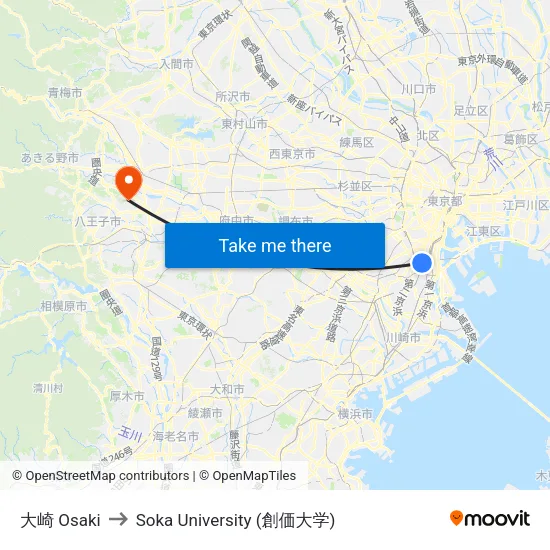 大崎 Osaki to Soka University (創価大学) map