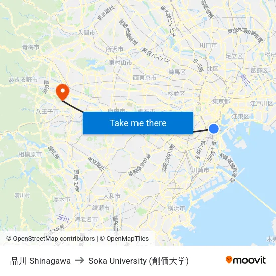 品川 Shinagawa to Soka University (創価大学) map