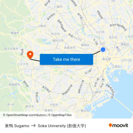 巣鴨 Sugamo to Soka University (創価大学) map