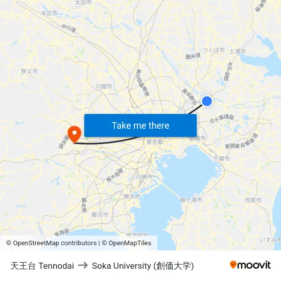 天王台 Tennodai to Soka University (創価大学) map